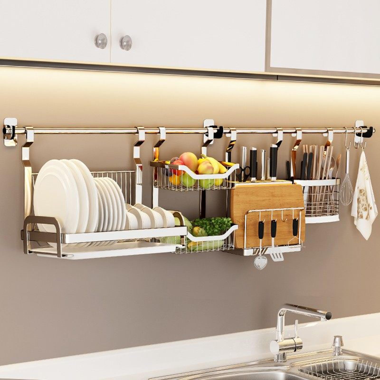 Generisch 120cm Hängender Wand Abtropf Geschirrkorb for Küche, Edelstahl
