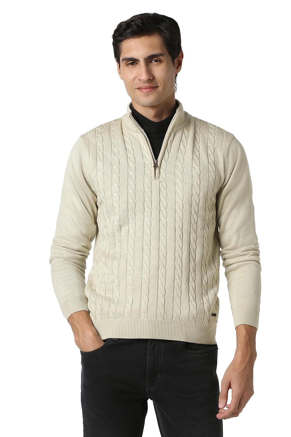 peter england Men Beige Textured Sweater-picture-13