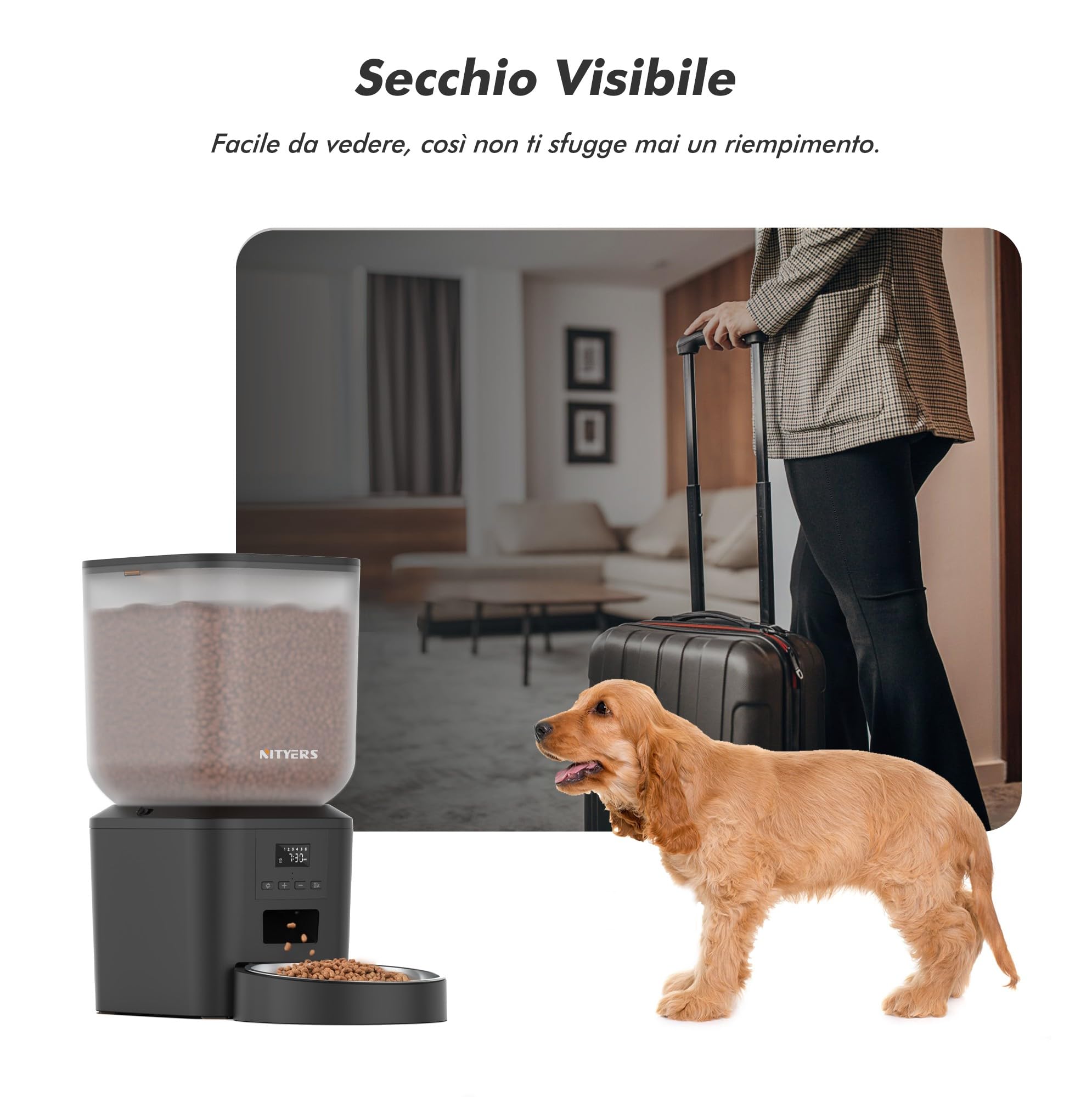 8L Distributore Automatico Cibo Gatti e Cani, Dispenser Crocchette Gatto, Fino a 50 Porzioni e 6 Pasti al Giorno, Ciotola Grande in Acciaio Inox, Alimentazione Duale, Designo Anti-Ostruzione per Cibo