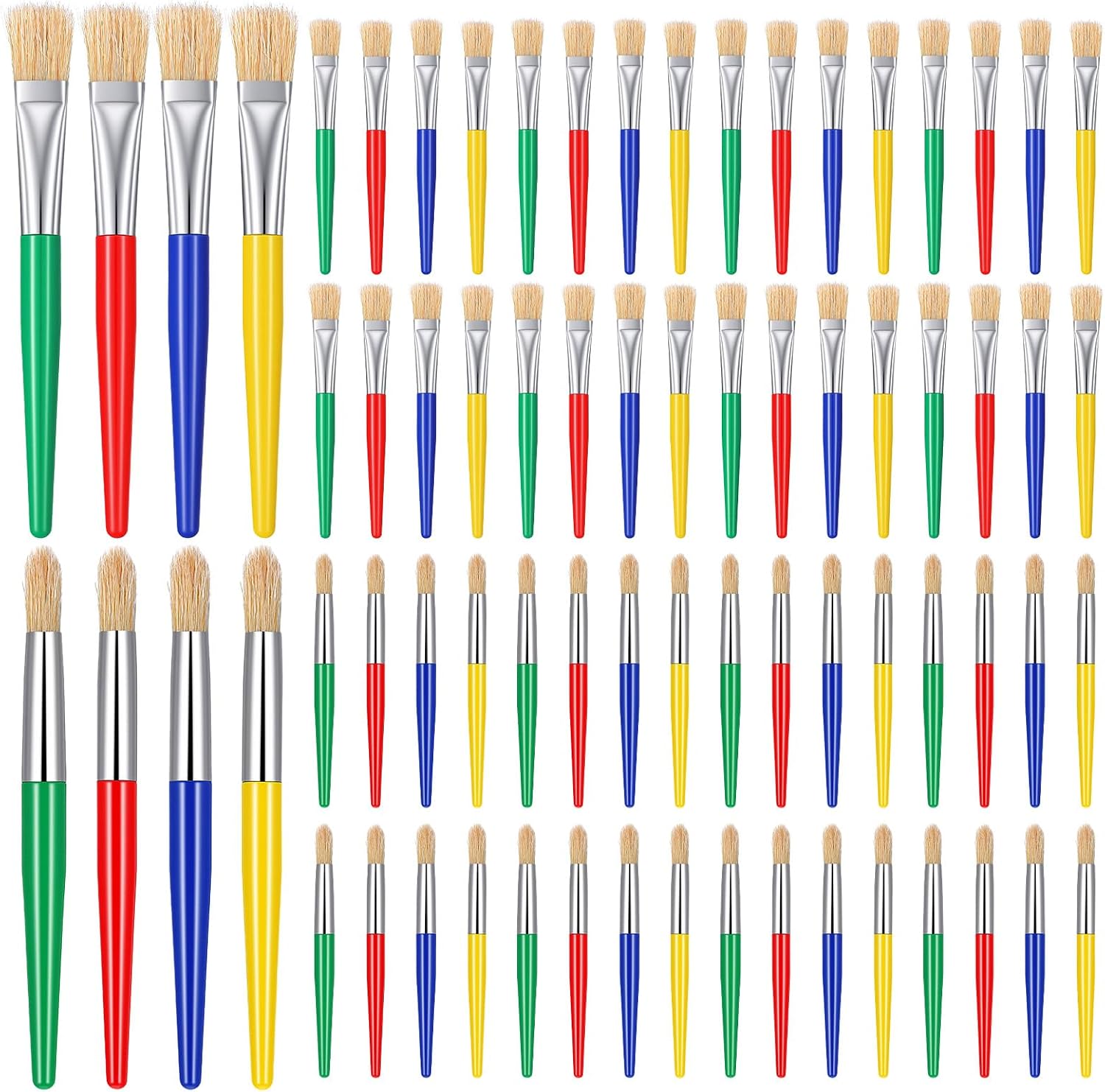64 Pcs Paint Brushes Bulk SetAdults, 6.5 Inch Long Round and Flat Brushes for Acrylic Oil Watercolor Washable Paint, Art Supplies with Plastic Handle Nylon Bristles