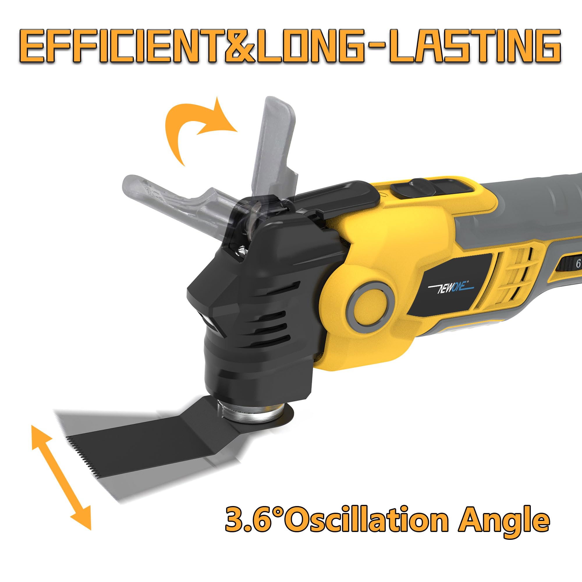NEWONE Strumento oscillante antivibrante compatibile con batteria De-Walt da 20 V, kit multi-utensile oscillante antivibrante con angolo di oscillazione di 3,6°, 6 velocità variabile, lame multitool