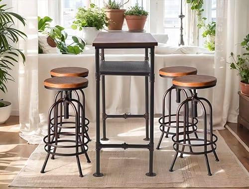 Miniatura 2 de Diwhy Juego de mesa de bar y taburete de bar de 5 piezas, mesa de bar de comedor rectangular industrial, color negro y encimera de cocina, altura