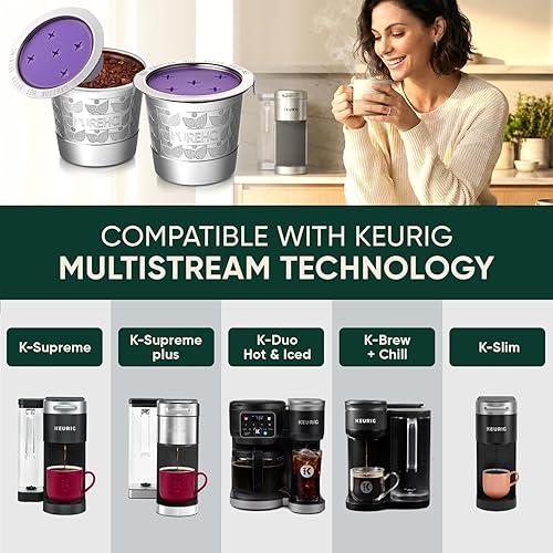 Miniatura 2 de PureHQ - Tazas K reutilizables para Keurig Taza K recargable de acero inoxidable para cafeteras Keurig K Supreme, K-Duo Gen 2 y K Slim, Kcups