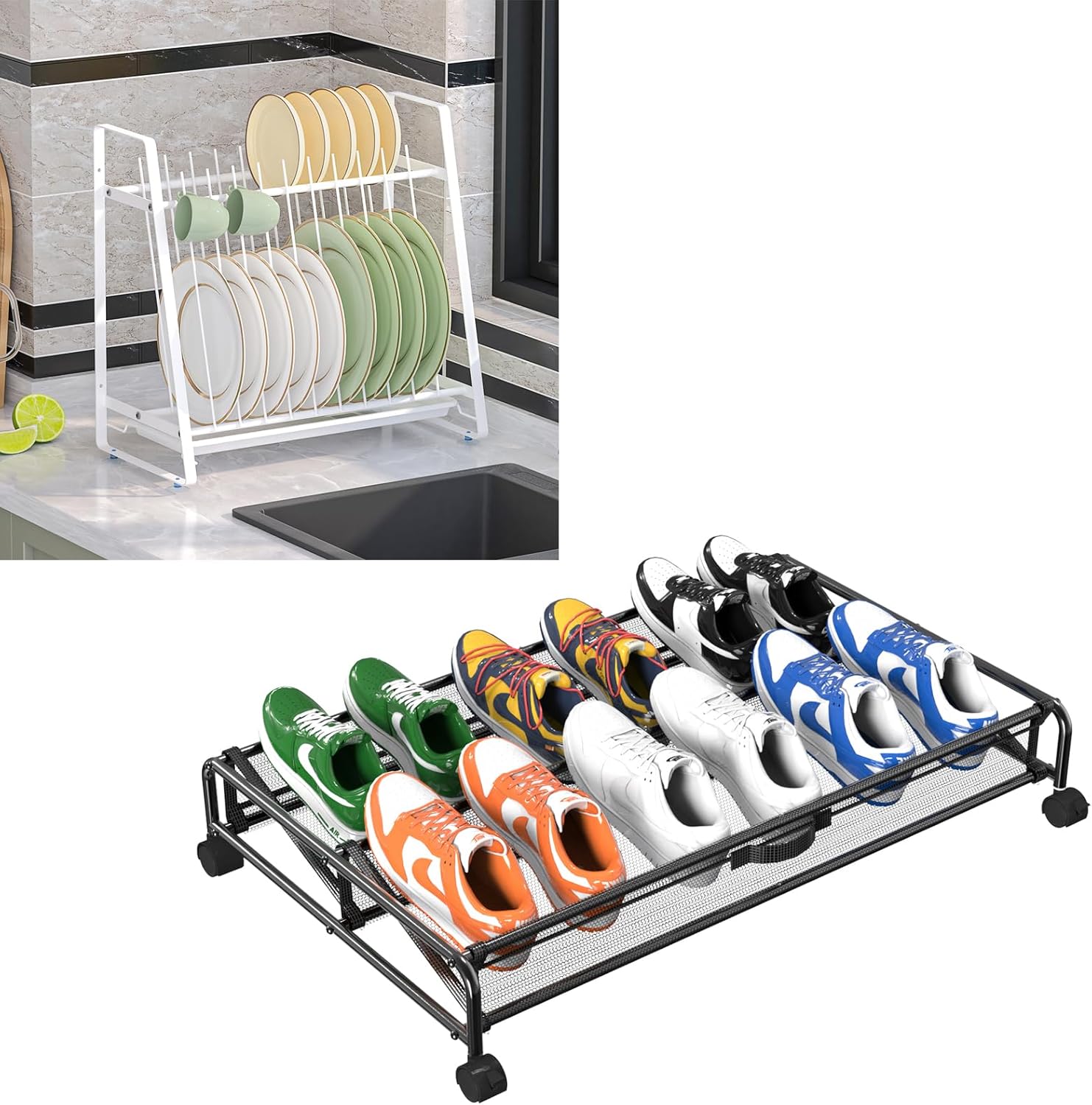 1Pack Under Bed Shoes Storage + Plate Organizer