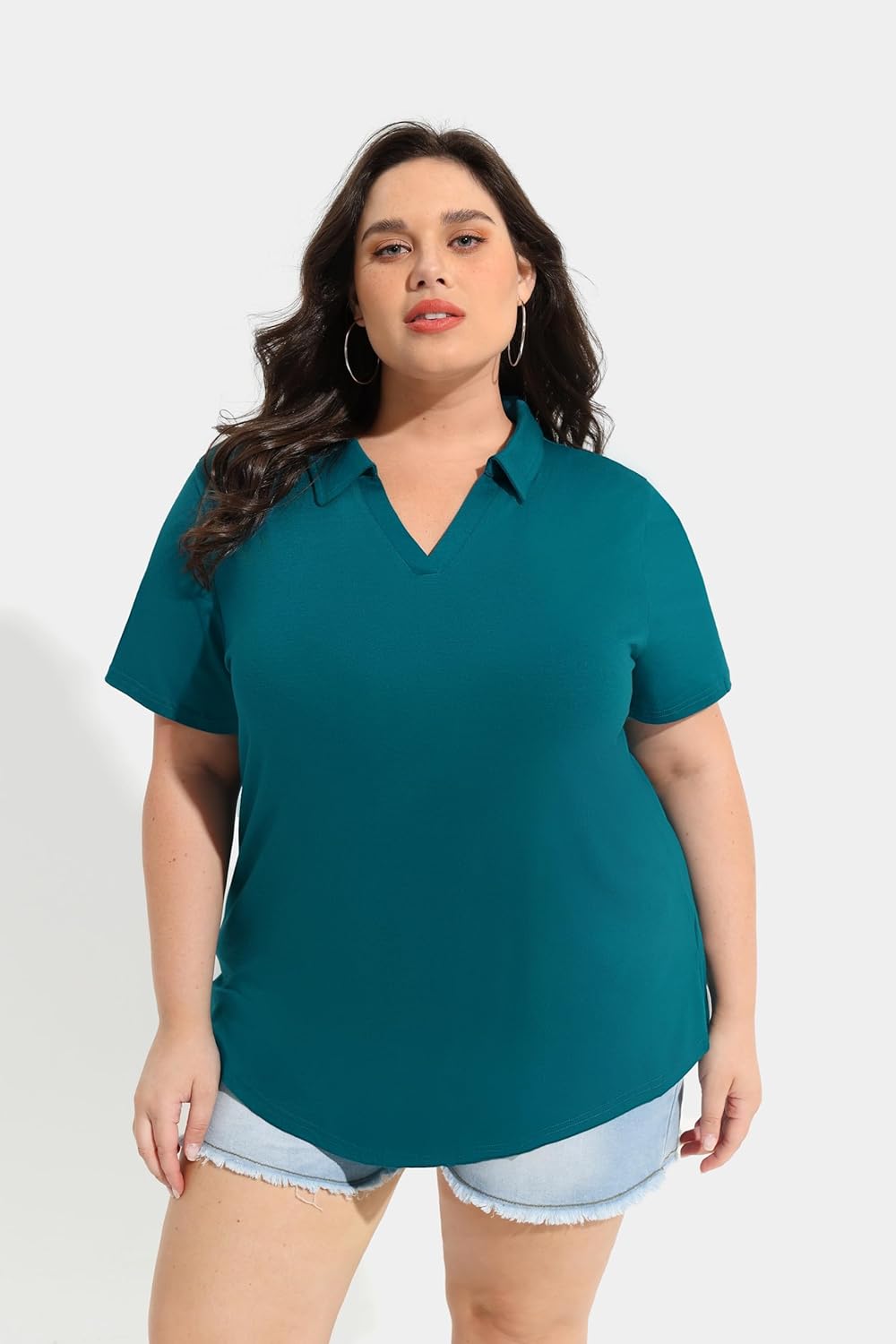 TIYOMI Plus Size Collared Polo Shirts Summer Short Sleeve V Neck Business Tops for Women XL-5XL - Image 3