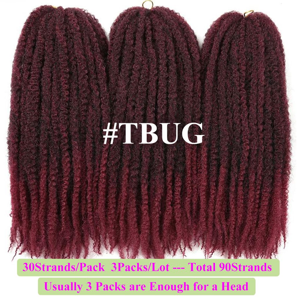 Afro-twist Marley Hair for Jumbo Twist Pre-separated Braiding Hair 3 Packs (30 Strands/pack), Brazilian Wool Invisible Crochet Hair Synthetic Kinky Extensions 18 Inch (Ombre Burgundy)