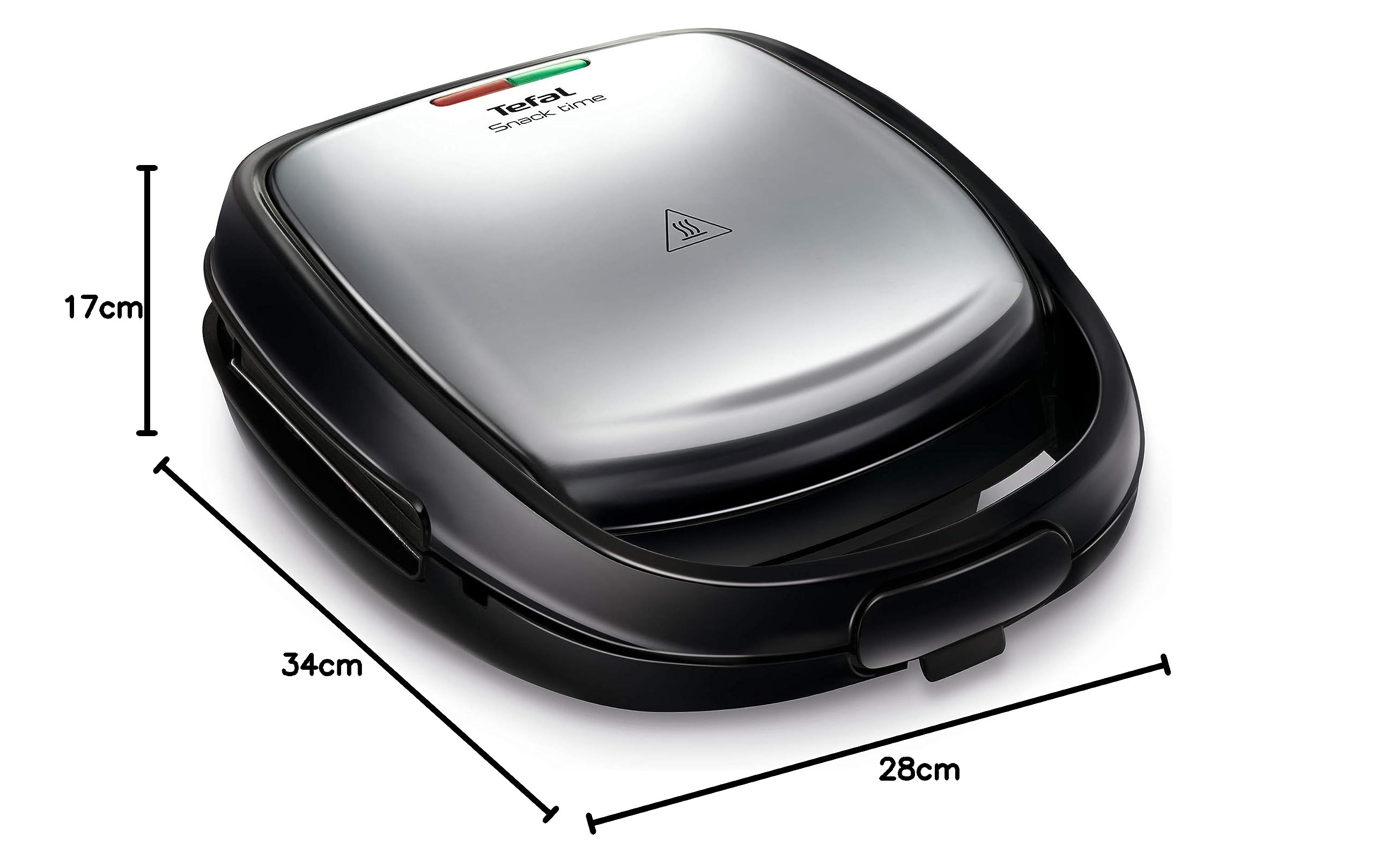 TEFAL Snack Time 2 SW341D12 Opiekacz do kanapek i gofrów metalowy, Czarno-stalowy, Możliwość mycia w zmywarce