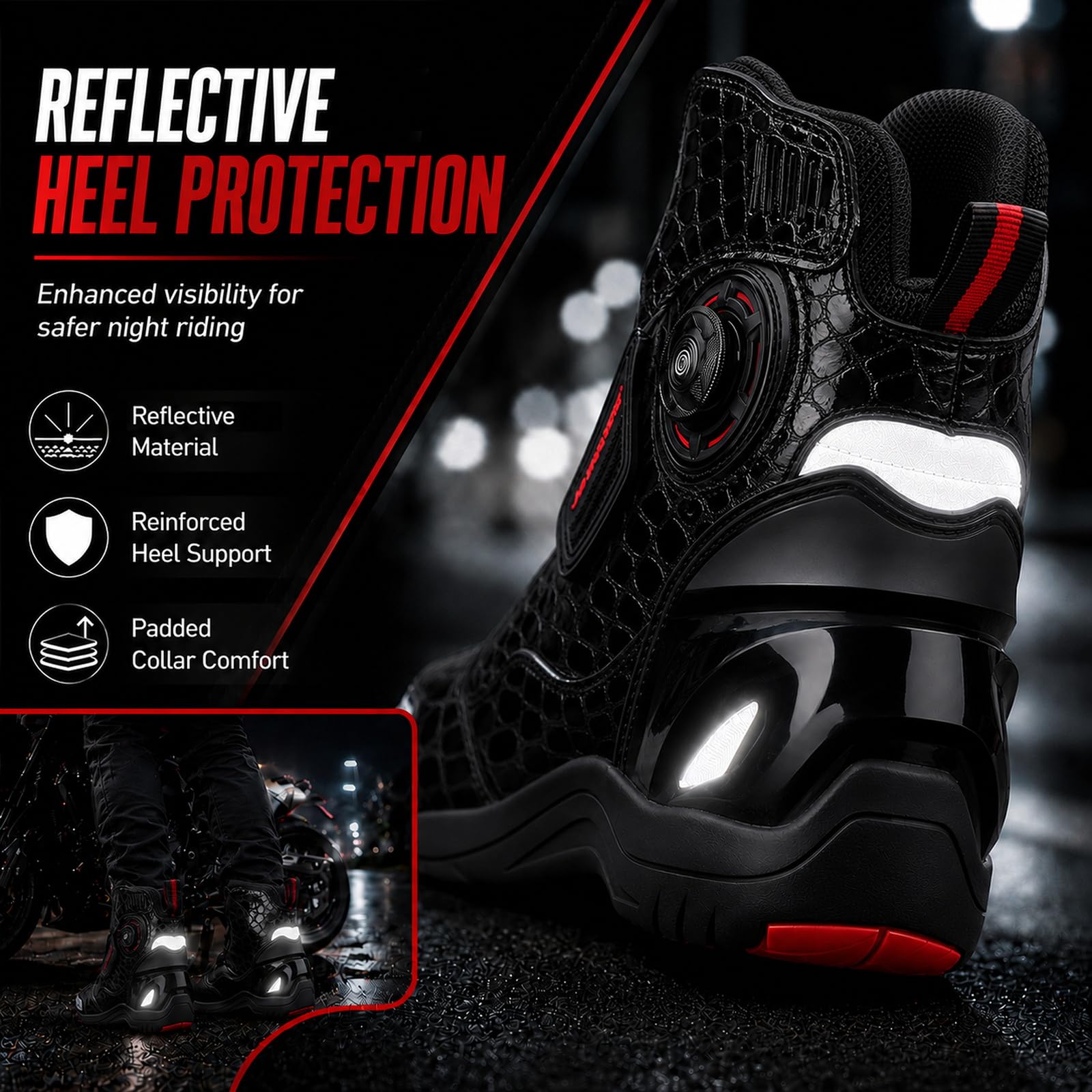 Motorradschuhe für Herren, Motorradstiefel, halbhoher Motorradstiefel | Wasserdichte Atmungsaktive bequem, Schalthebelverstärkung & Fersenreflektor, Knopfschnürsenkel mit Klettabdeckung