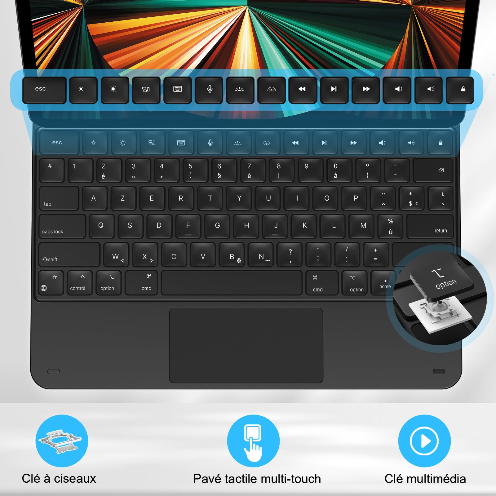 TECURS Clavier pour iPad Air 13" (M4/M3/M2, 2026/2025/2024) /Pad Pro 12.9 (6e, 5e, 4e, 3e gén), Magic Keyboard pour iPad Pro 12.9, AZERTY Étui Clavier Magnétique, Rétroéclairage 11 Couleurs, Noir