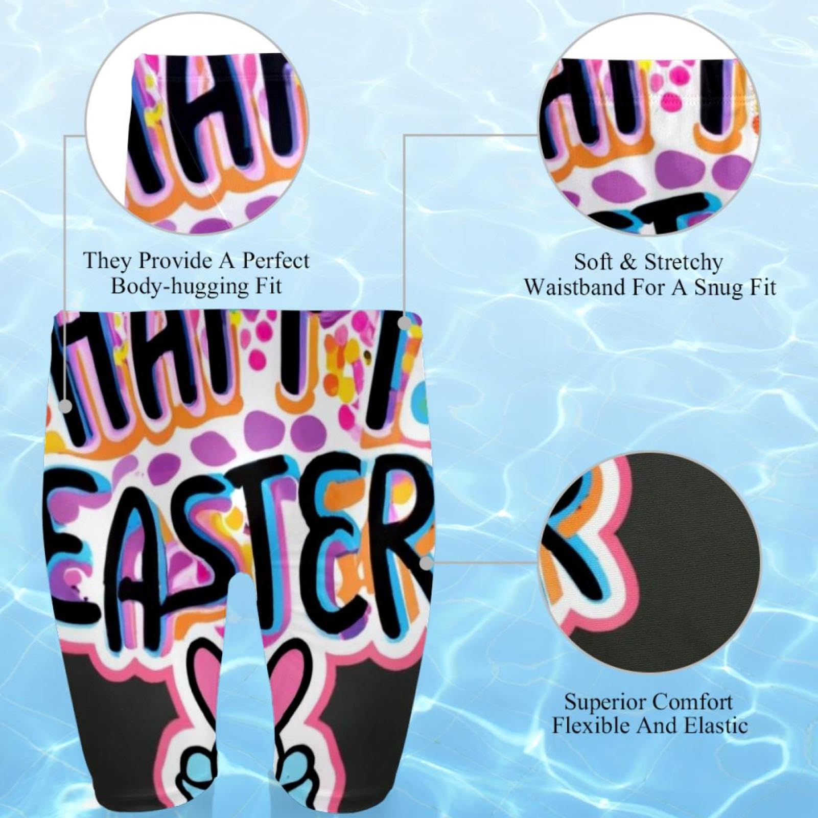 Happy Easter Swimsuit for Men & Boys,Competition Lap Swim Suit, Square Leg Endurance Training Multicoloured