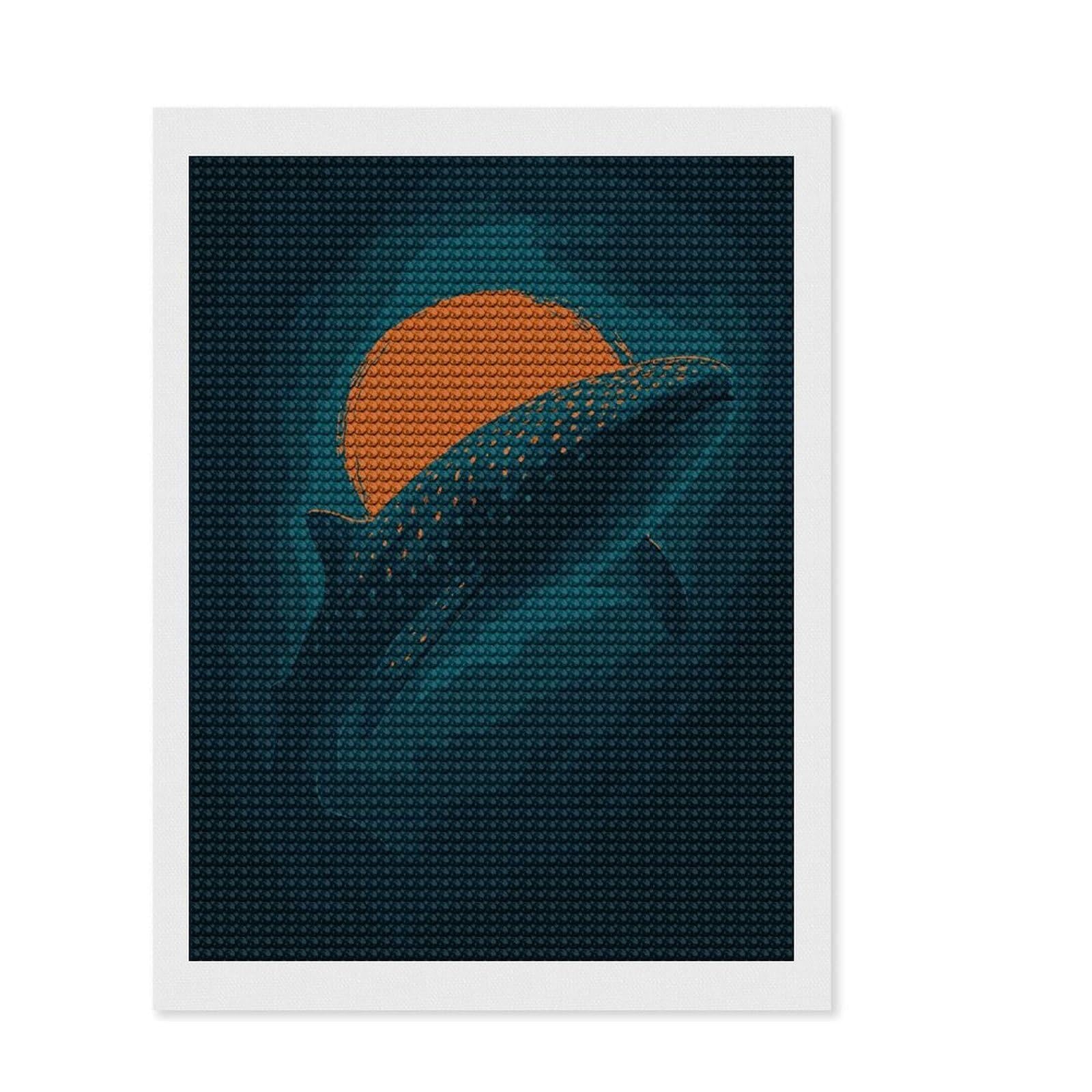 Junmoney Whale Shark and Sun Digital Art Diamond Art Kit 12"x16", for Craft Lovers, Sparkling Round Gems, Gift Idea, Living Room Decor, Decorate Your Room