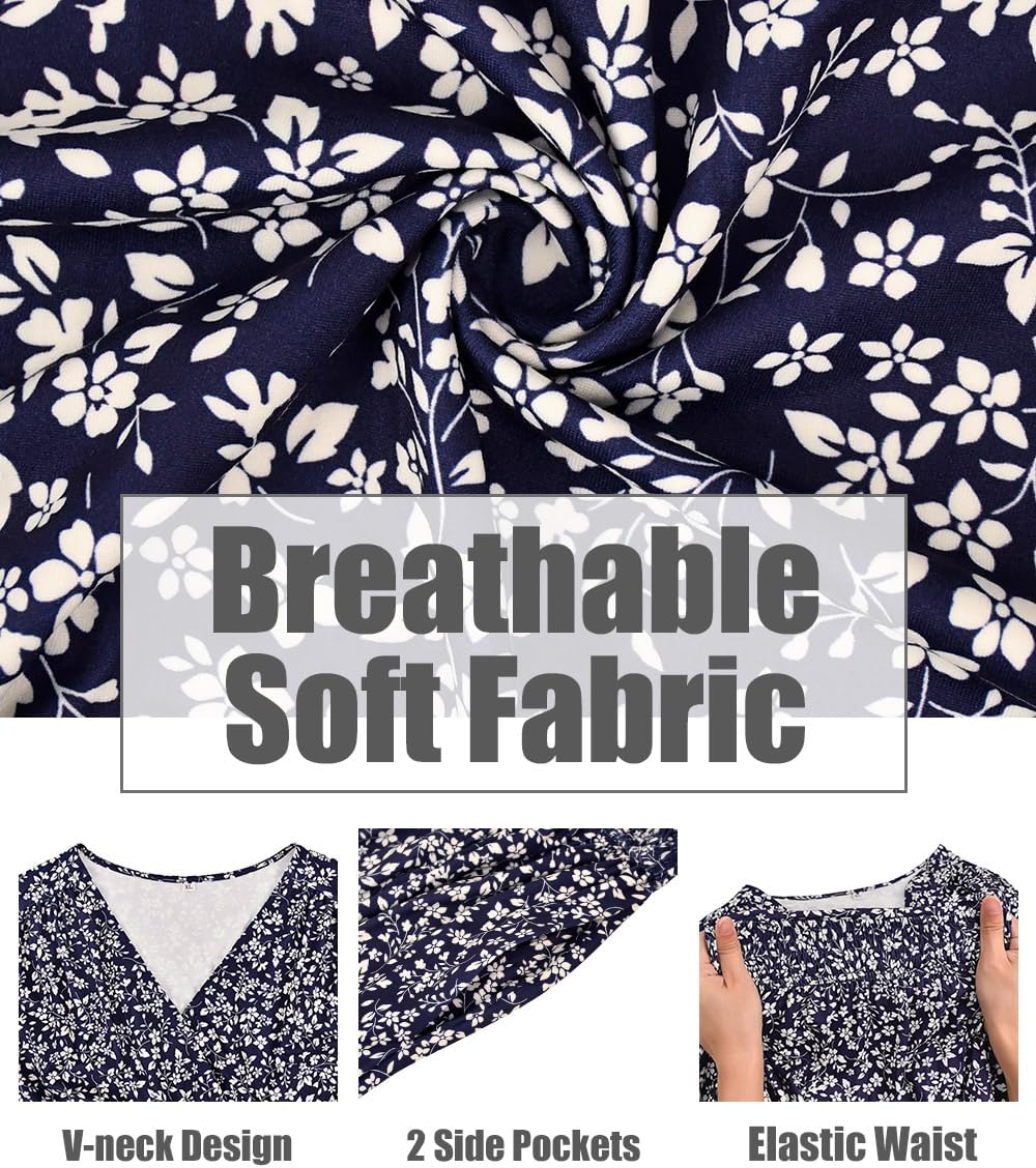 CARCOS Plus Size Dresses for Curvy Women V Neck Fall Maxi Dress Long Sleeve Floral Boho Dress Smocked Waist Party Dress - Image 6