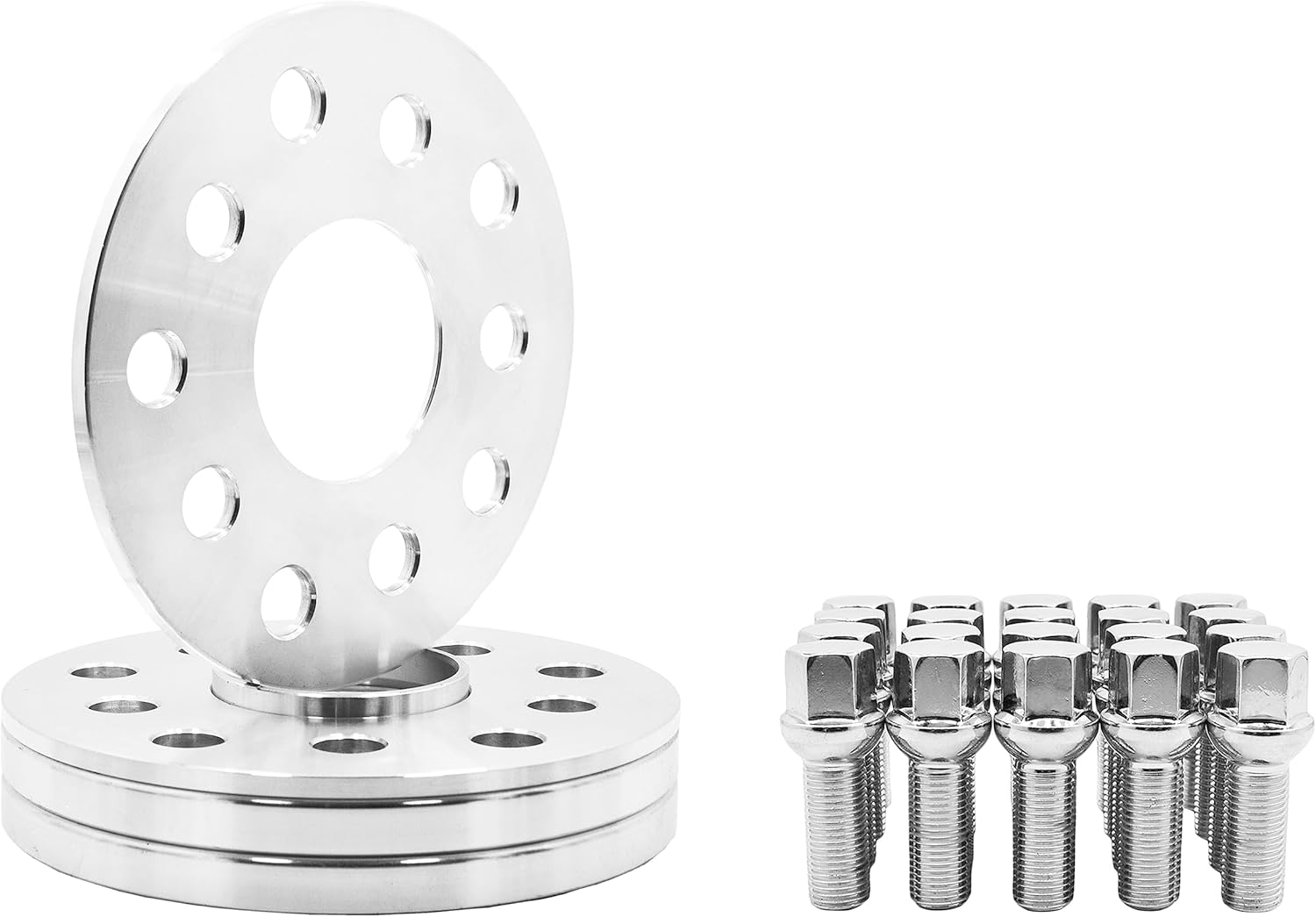 Complete Kit of 12mm Hubcentric Wheel Spacers with Extended Shank 12x1.5 Chrome Lug Bolts