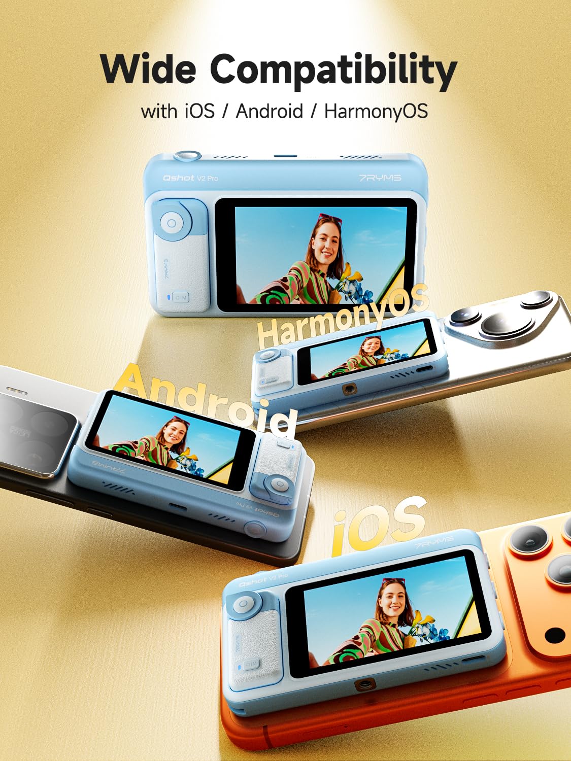 7RYMS Qshot V2 Pro Selfie Monitor, Magnetischer Smartphone Rückkamera Bildschirm für iPhone & Android, 4K 30fps Kabellos / 60fps Kabelgebunden, mit Fernbedienung für Vlog TikTok Livestream (Blau)