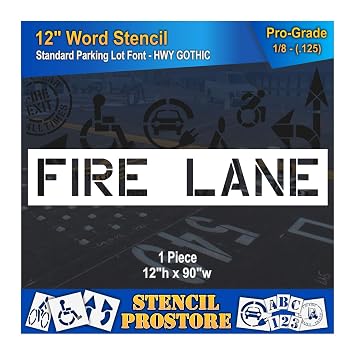 Pavement Marking Stencils - 12 inch FIRE Lane Stencil - 12" x 90" x 1/8 128 mil - Pro-Grade
