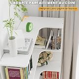 OXFENSEE Bibliotheque Angle，Etagère d'angle à 5 étages, en Bois, Hauteur : 169 cm, Grande Etagere Ouverte, Style Moderne Meuble de Rangement pour Salon, Etudier,Chambre, Blanc - 4
