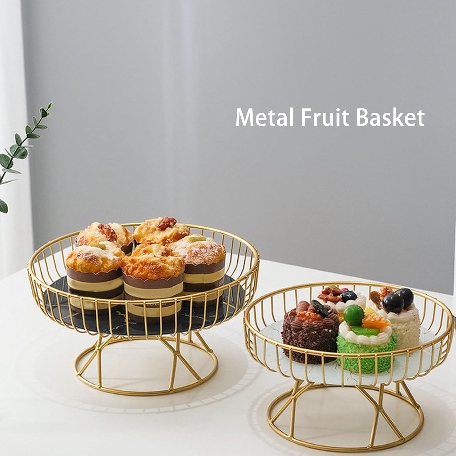 Zerone Large Round Metal Fruit Bowl Holder Basket Stand, Ventilated Design, Hollowed Out Wire, for Even Ripening, for Fruits, Snacks, Bread, (L White Background
