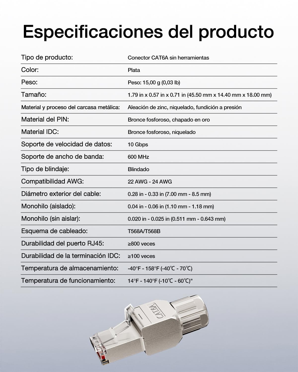 VCELINK Connettore RJ45 senza attrezzi Cat6A Cat6 per cavo di installazione spina RJ45 schermato 10 Gbps 500 MHz, supporta cavi di rete da 22 a 24 AWG, 4 pezzi