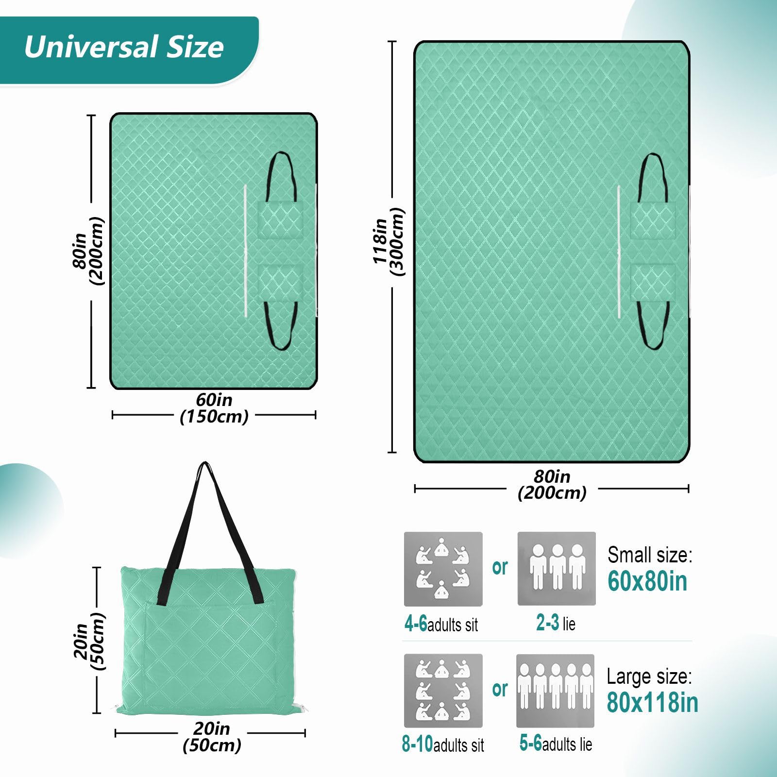 Manta de picnic portátil para adultos, color verde liso, impermeable, accesorios de playa, tamaño mediano, color verde