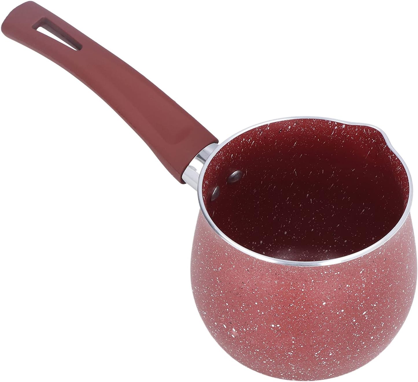Non Stick Coffee Warmer Pot, Single Handle Mini Milk Pan, Aluminum Alloy Anti Scalding Turkish Coffee Maker Butter Warmer, Portable Boiling Pot for Cooking, Home, Kitchen (Red)