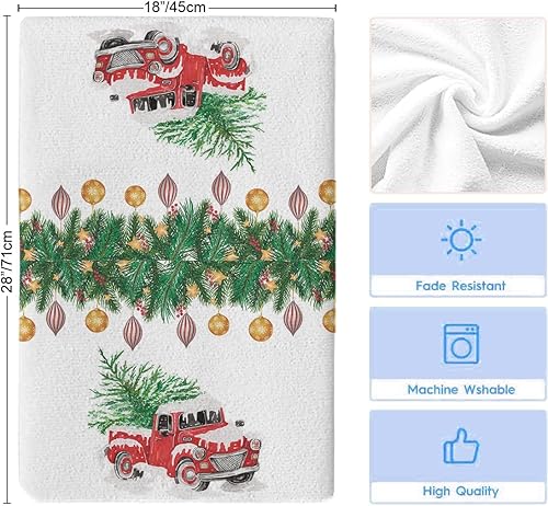 Miniatura 5 de Kitchen Towels Christmas Tree Farm Truck Absorbent Tea Towel Soft Hand Dish Towel Winter Snow Reusable Washable Cleaning Cloth Hand Bath Towels for