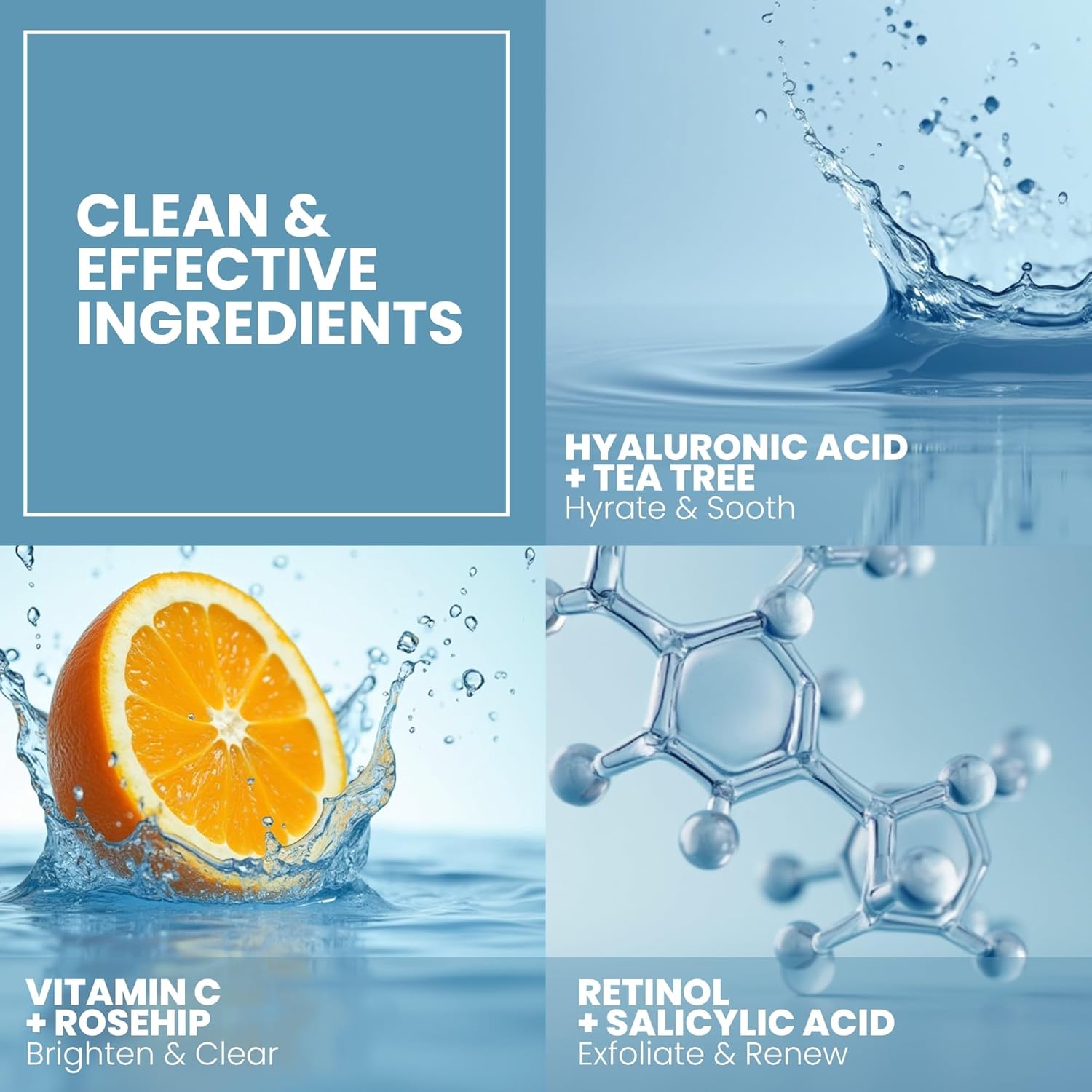 Vitamin C Serum for Face with Retinol & Salicylic Acid – Skin Clearing Acne Spot Treatment with Niacinamide, Hyaluronic Acid, MSM – Anti-Aging Facial Serum for Dark Spots and Blemishes, 2 Fl Oz - Image 6