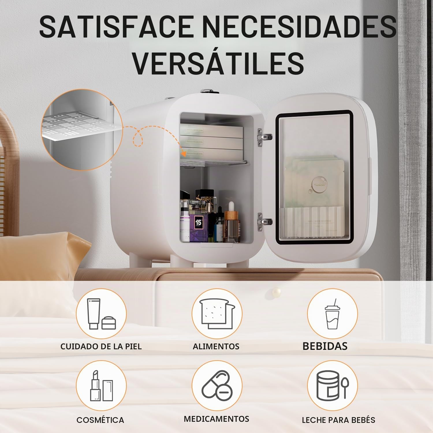 LIGIANT DF01A Skincare Nevera, Nevera Pequeña con Espejo LED, Bajo ruido, Función Frío y Calor, 4L Mini Nevera para Dormitorio, Portátil para Múltiples Usos – Dormitorio, Oficina y Coche