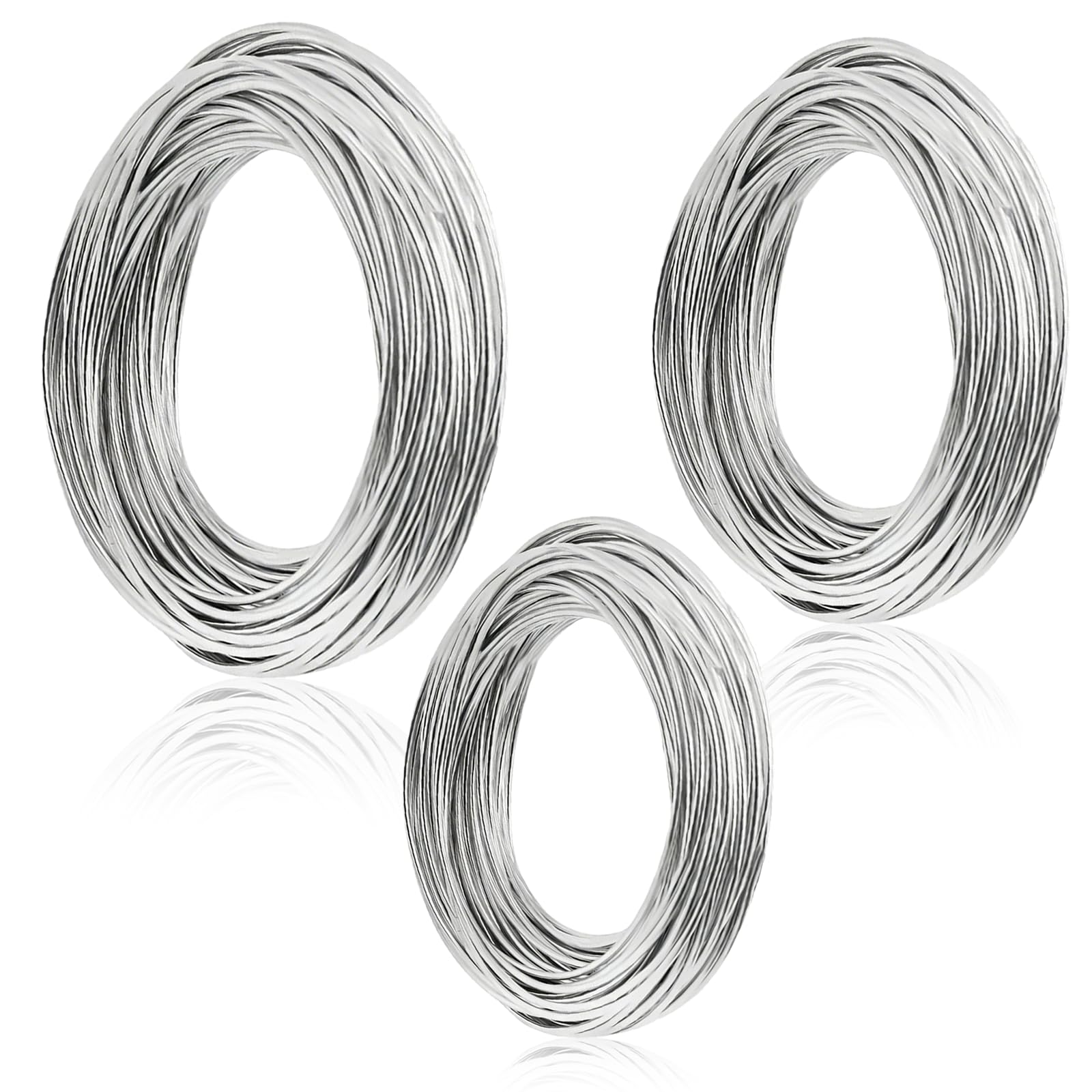 IUSOT Schmuckdraht Aluminiumdraht Set, 3 Rollen Basteldraht (1 mm, 1,5 mm, 2 mm), je 10 m insgesamt 30 m, weicher Biegedraht für Schmuckherstellung, Modellbau & DIY Bastelarbeiten