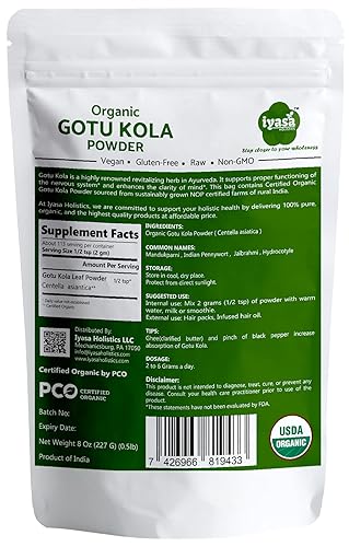 Miniatura 2 de Iyasa Holistics Polvo orgánico de Gotu Kola, centella asiática, Brahmi, superalimento ayurveda, paquete económico de 8 oz226 g