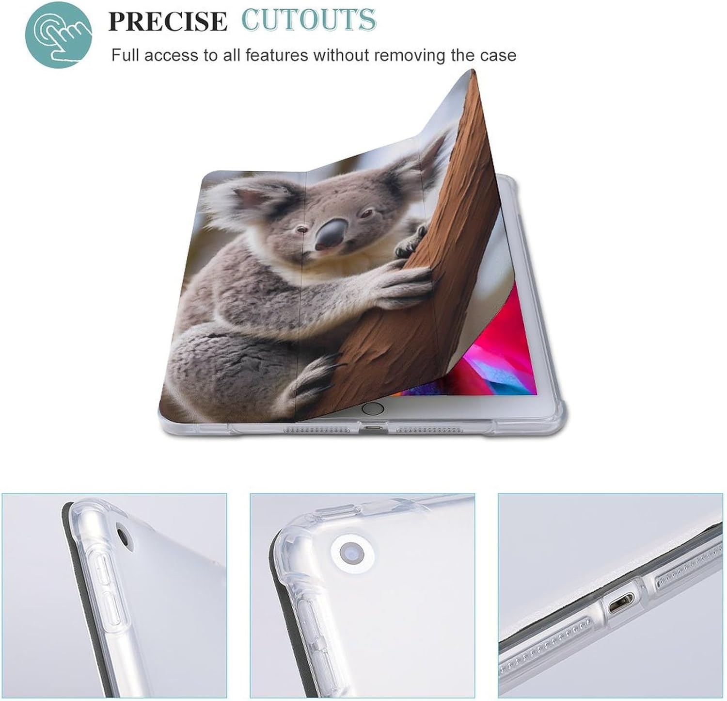 Cute Koala Bear Tablet Case Compatible with IPAD 2020 （10.2in） Non-Slip Trifold Tablet Cover Case with Pencil Holder