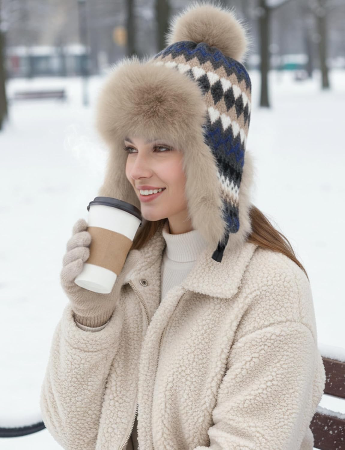 Buauty Fur Trapper Hat for Men Women Winter Windproof Soft Russian Ushanka Hats with Warm Ear Flaps