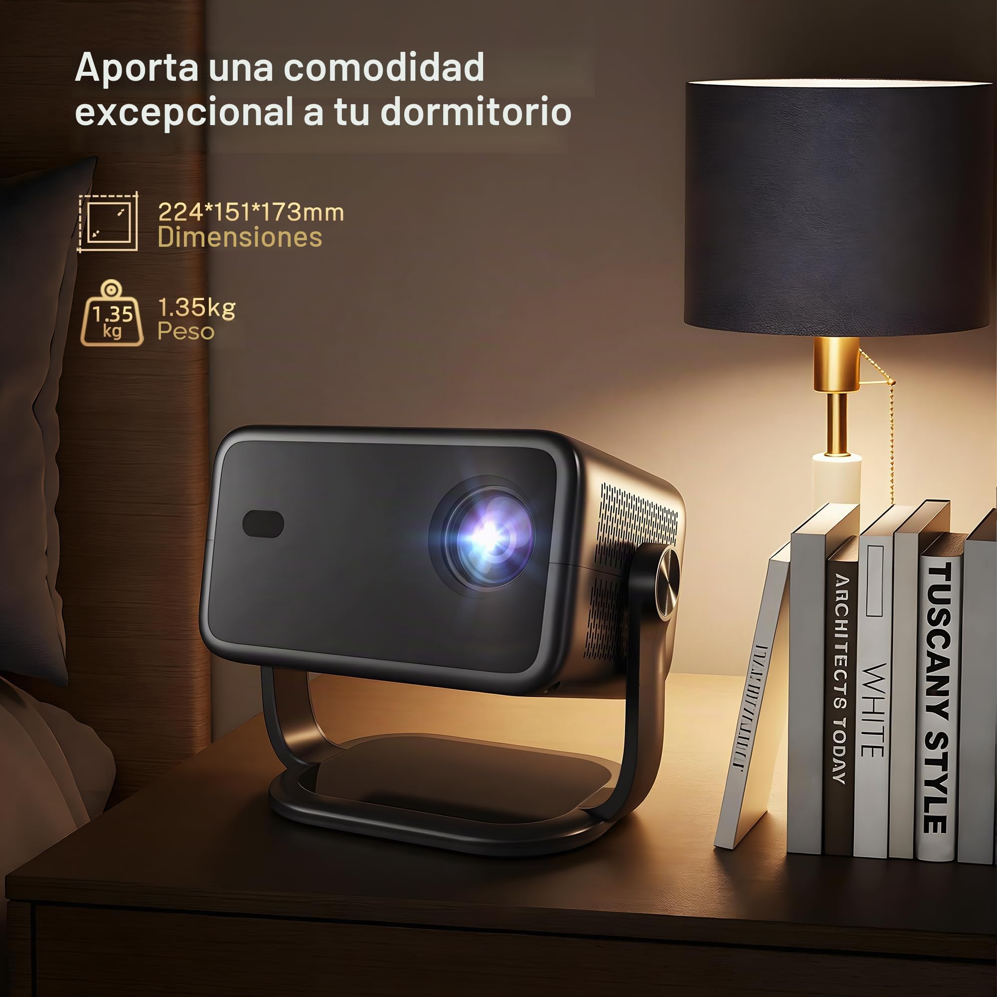 [Compatible con Netflix] Proyector Inteligente 1080P Nativo, 800 ANSI | Android 13, Soporta 4K, Control Remoto Air Mouse, Enfoque y Corrección Automáticos por IA, WiFi y BT, Audio Hi-Res