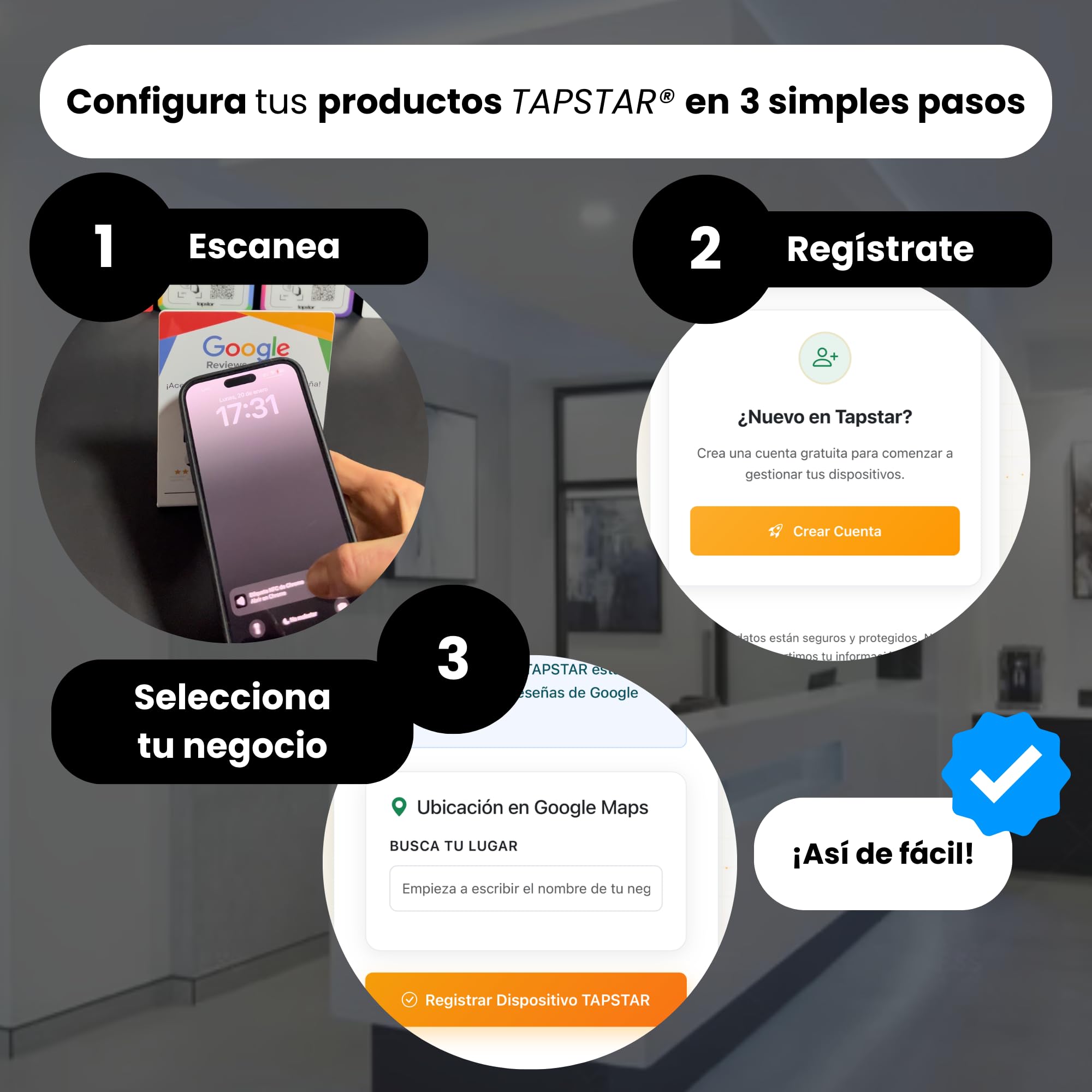 TAPSTAR Soporte Reseñas Google NFC y QR - Expositor Stand Reviews Google - Cartel NFC QR Opiniones Google - Compatible con Android & iPhone - Configuración Fácil con Web App - Sin Suscripciones