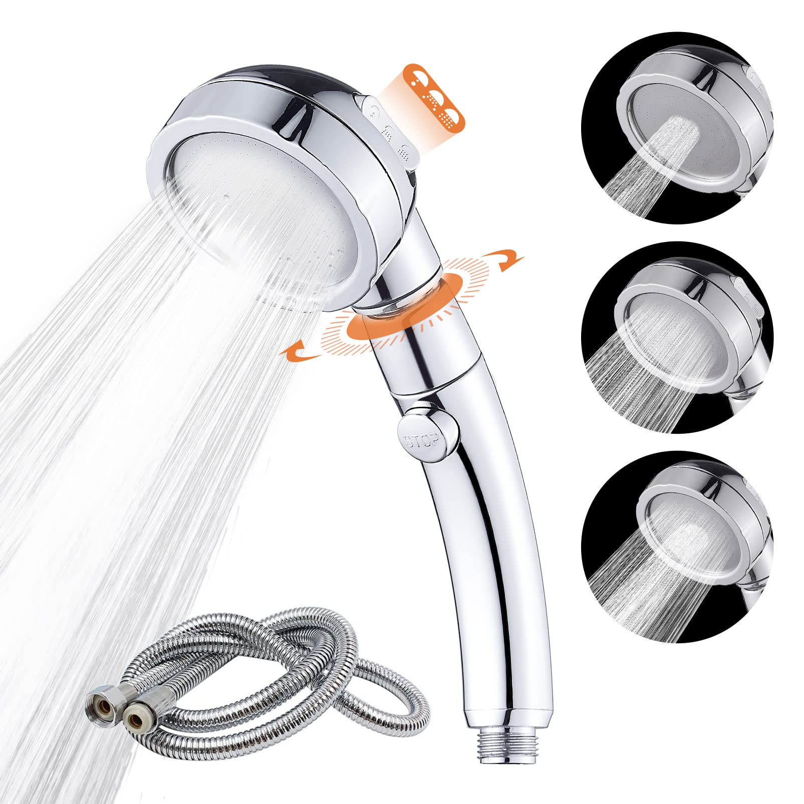 Handheld Shower Head with 3 Water Spray Modes, 360 ° Swivel Hand Held Showerhead, Water Saving
