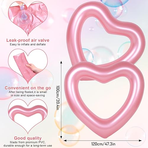 Miniatura 2 de Whaline Flotador inflable de 3 piezas para piscina con forma de corazón, flotador, tumbonas, tubo para verano, piscina, playa, despedida de soltera