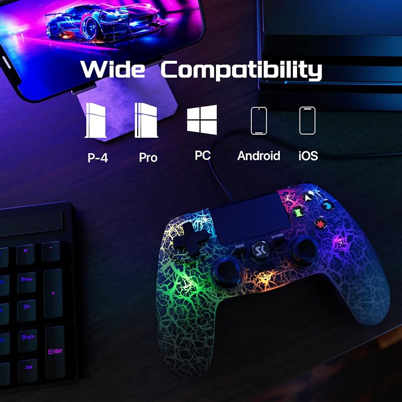 MUZELI Vezeték Nélküli Kontroller PS4-hez LED Világítással PlayStation 4/Pro/Slim Gamepad Joystick