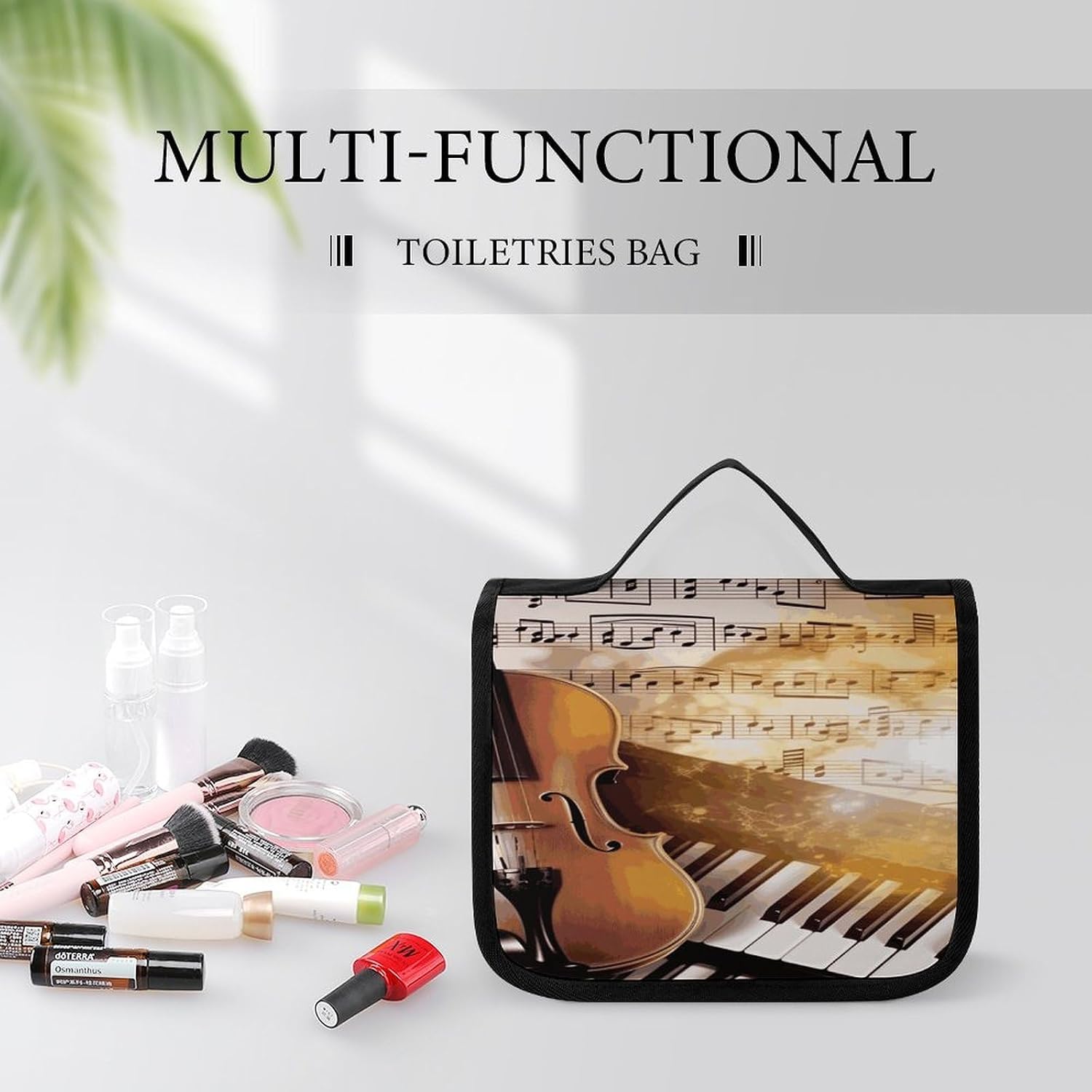 Piano Violin Music Notes Travel Toiletry Bag for Women & Men, Makeup Bags with Hook And Multiple Pockets, Cosmetic Case for Bathroom Shower image 5