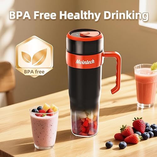 Miniatura 4 de Licuadora personal para batidos y batidos con 6 cuchillas, 21 onzas (20.3 fl oz), exprimidor de tamaño personal USB-C recargable con cepillo para