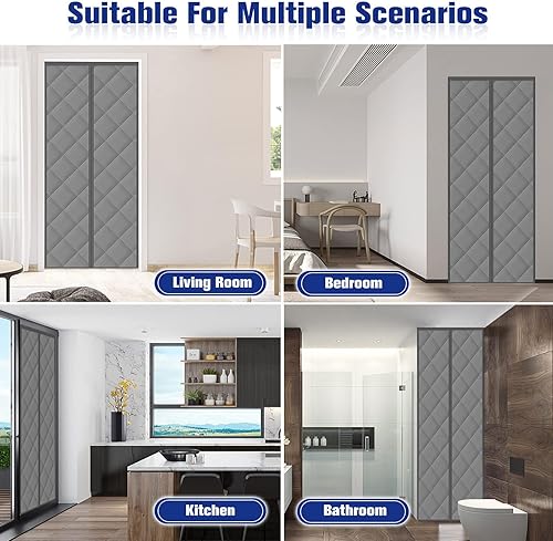 Miniatura 6 de Cortina magnética para puerta con aislamiento térmico, puerta aislante para puerta de 33 x 81 pulgadas, apertura central, manos libres, cierre