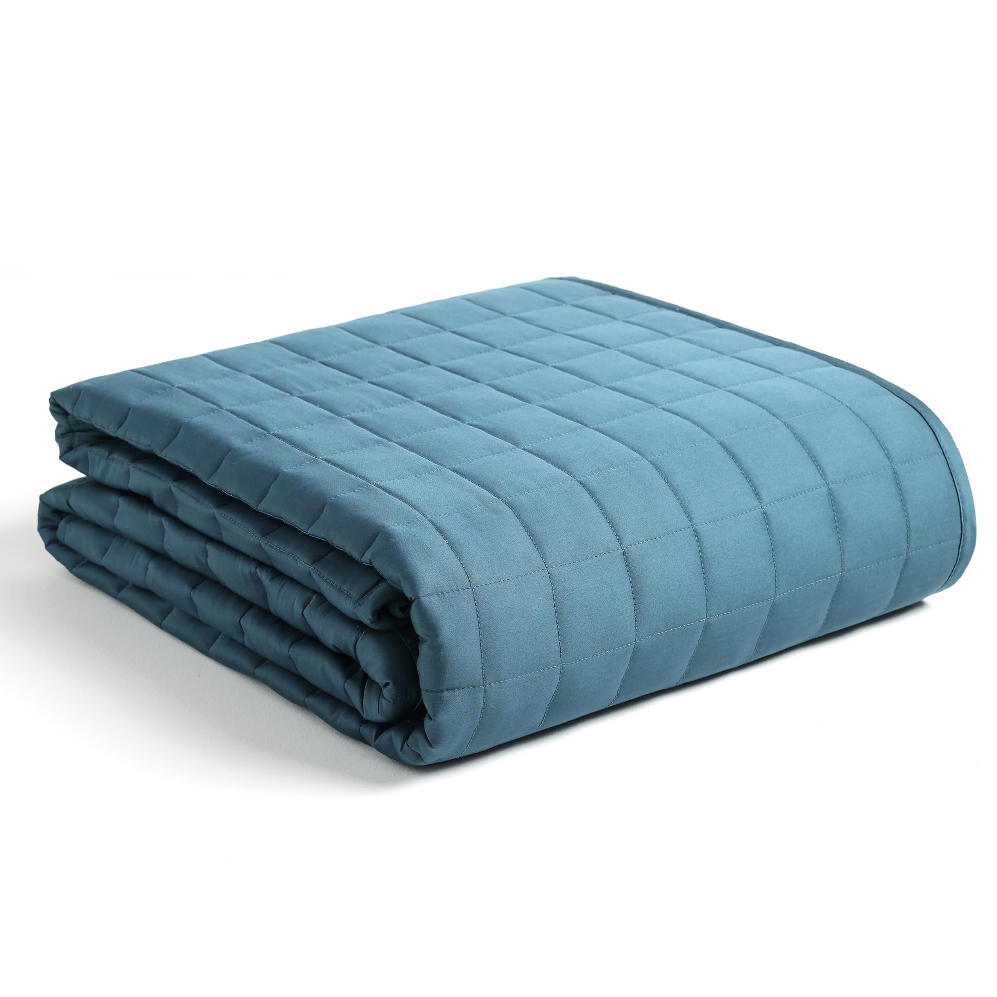 YnM Exclusive Weighted Blanket, Soothing Cotton, Smallest Compartments, Bed Blanket for One Person of 190lbs, Ideal for Queen/King Bed (60x80 Inches, 20 Pounds, Peacock/Grey Reversible)