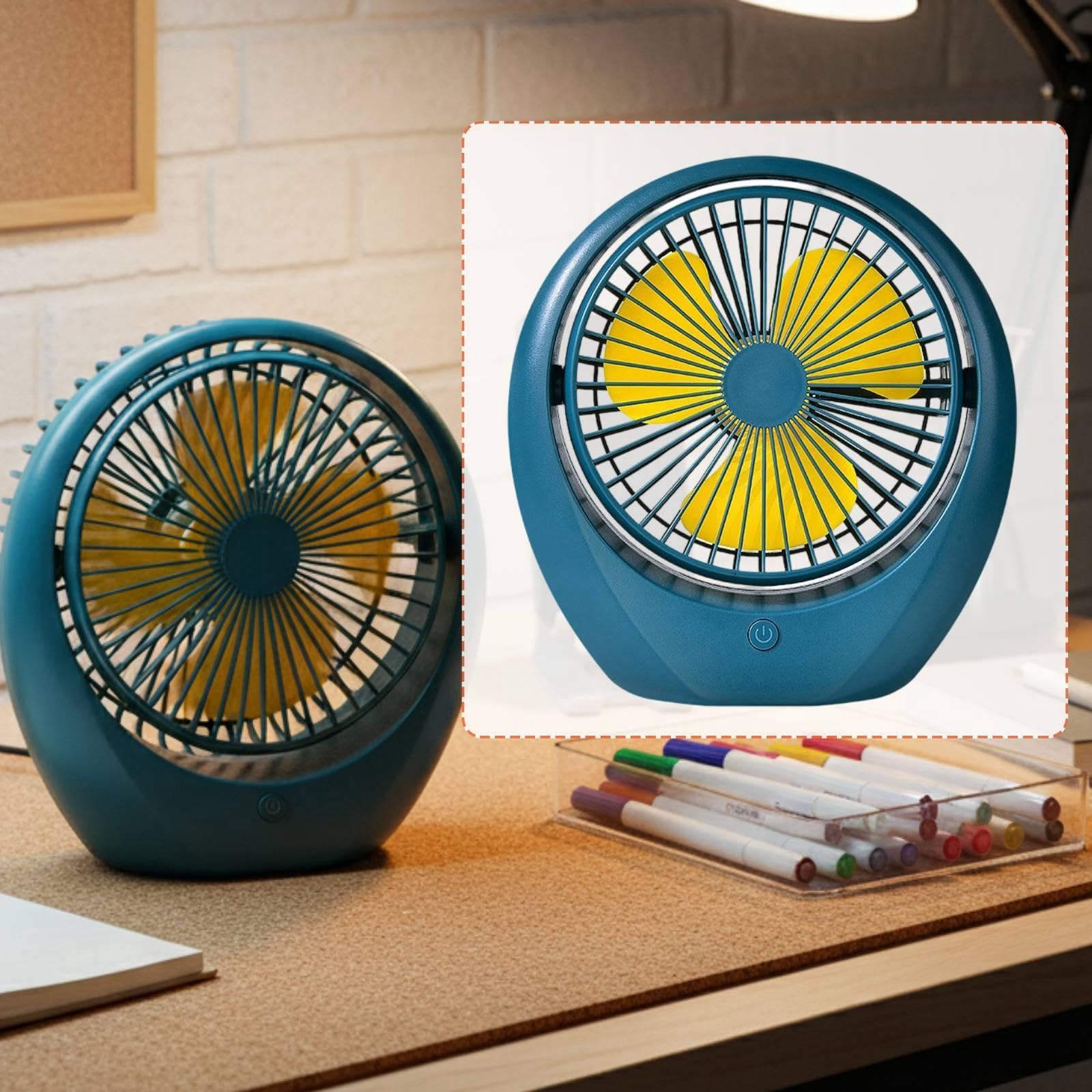 Ventilador de Mesa para Escritorio Ventilador Portátil Pp Recargable Usb Ventilador de Circulación de Aire Y Ventilador Personal Silencioso para, Azul Amarillo, Individual