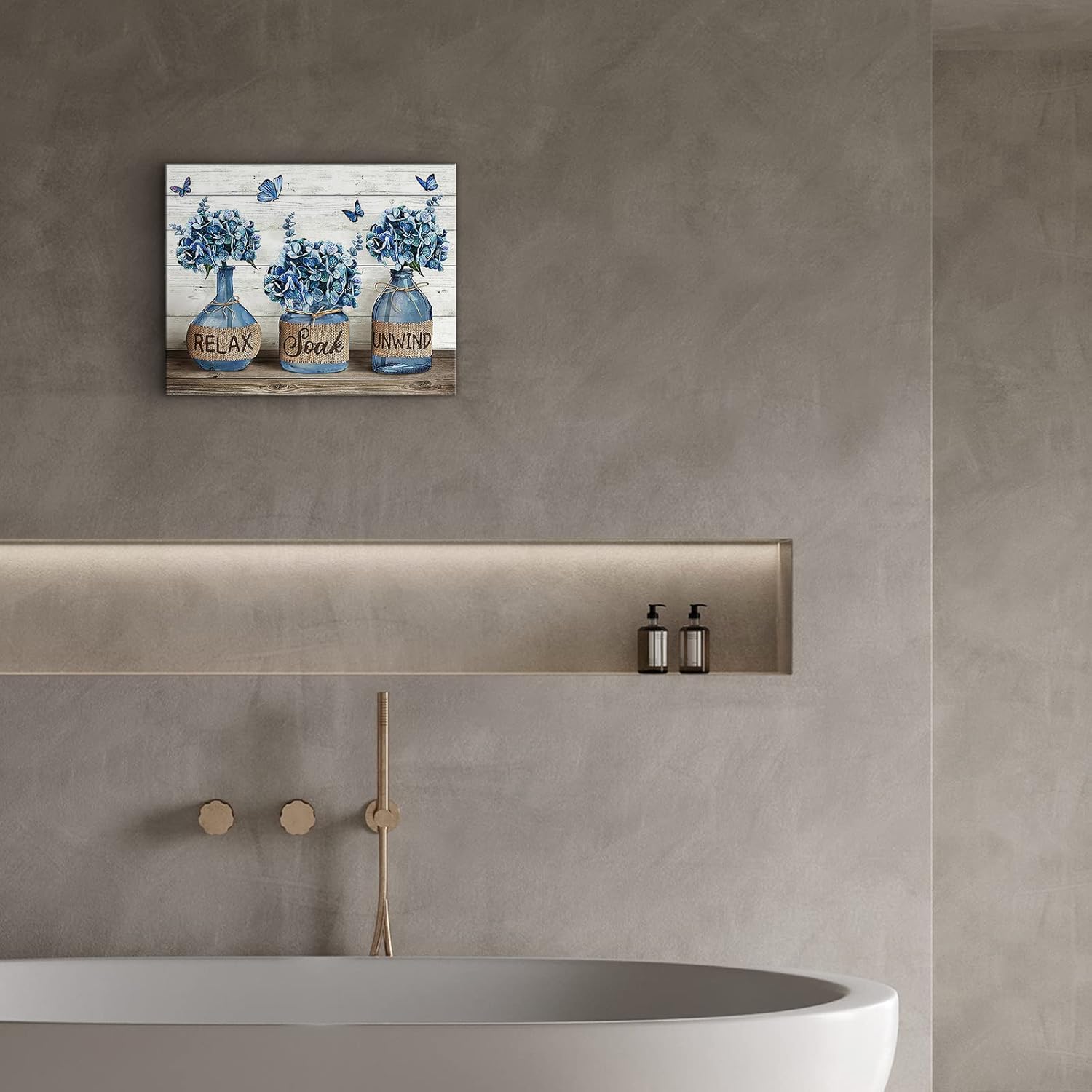 Parylore Farmhouse Bathroom Decor Wall Art Hydrangea in Mason Jar Theme Picture Framed Modern Artwork For Living Room Bedroom Office Home 12x16 In