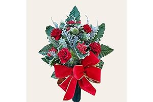 Memorial Christmas Decorations - Cemetery Cone with Red Roses, Berries, Holly, and...