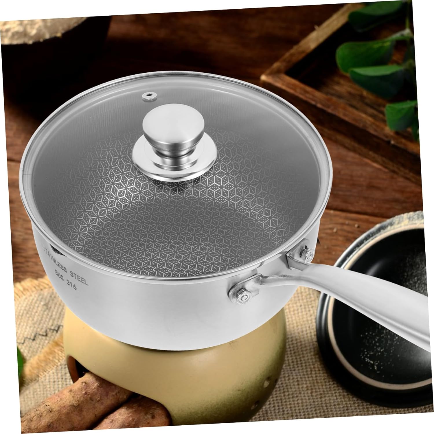 Cabilock 1set Stainless Steel Honeycomb Non-stick Saucepan Drainage Rack Versatile Kitchen Cookware for Steaming Boiling Frying Induction Gas Stove Compatible for Soups Noodles and More