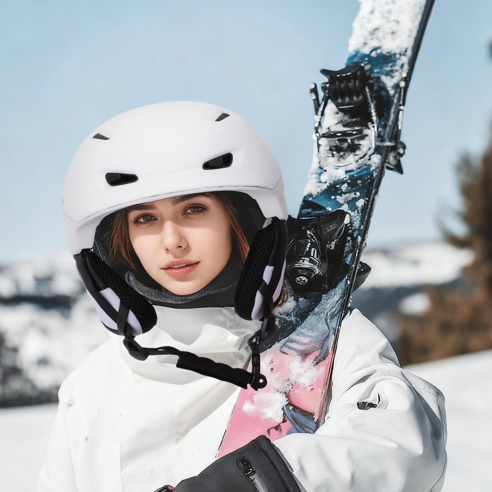 Casco de esquí para Esquiar Adultos, Hombres y Mujeres, Casco Ajustable, Cómodo y Ventilado para Deportes de Nieve con Almohadillas para los Oídos, Forros Desmontables Diseño (M)