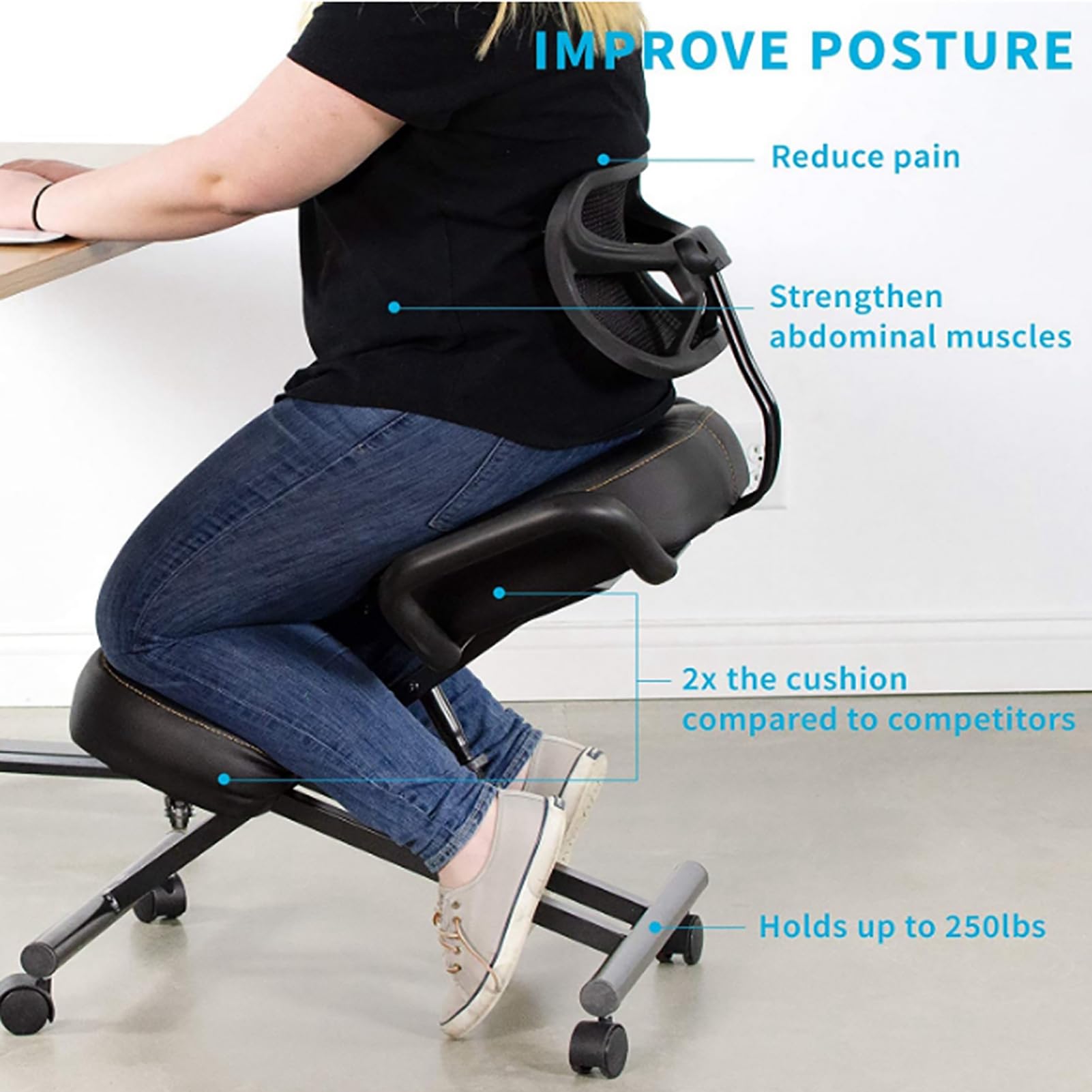 Krzesło Klęczące, Ergonomiczne Krzesło Klęczące, Regulowane Krzesło Poprawiające Postawę z Kółkami i Podparciem Pleców, Ergonomiczne Krzesło do Biur Domowych Sala Konferencyjna