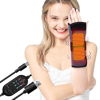 WOOLALA Heated Wrist Brace with Massager Portable Electric Heating Pad for Carpal Tunnel and Tendonitis Relief Massage Heated Wrap for Wrist Left and Right Hand Common