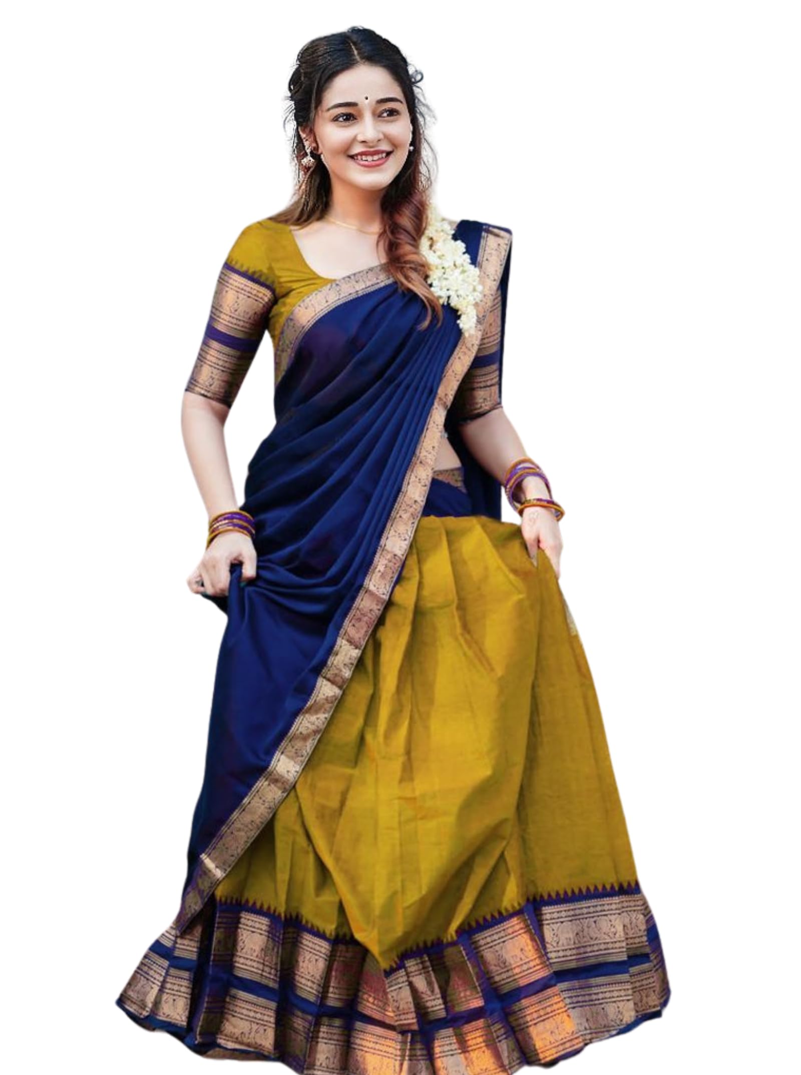 Women's Indian Traditional Unstitched Kanjivaram Kanchipuram Silk Pure Zari Weaving Lehenga Choli Along With Dupatta With Unstitch Blouse, Half Saree (HT_54)