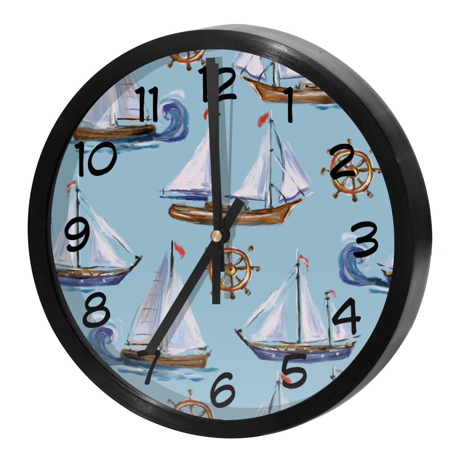 Horloge murale pour cuisine et maison motif yacht peinture à l'huile apaisante