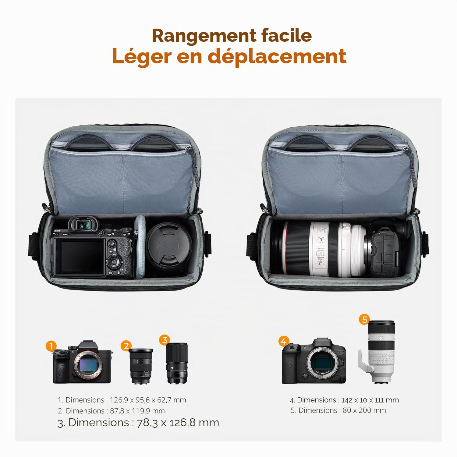 K&F CONCEPT Sac à Dos pour Appareil Photo, Crossbody bandoulière Housse de Protection pour Appareil Photo Reflex Sac Photo avec Compartiment pour Accessoires pour Appareil Photo DSLR/SLR